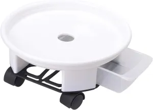 1 Pack 15" White Plant Caddy with Easy Moving Caster Wheels and a Water Container Round Movable Planter Dolly Trolley Tray Pallet Outdoor Indoor Tree Flower Stand Planter