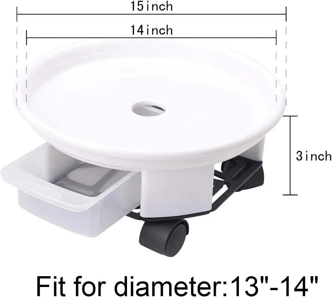 1 Pack 15" White Plant Caddy with Easy Moving Caster Wheels and a Water Container Round Movable Planter Dolly Trolley Tray Pallet Outdoor Indoor Tree Flower Stand Planter