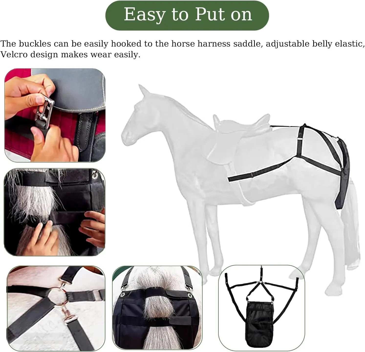 1 to 5 Pack Equine Manure Bag Horse Diaper, Reusable Equine Muck Catcher Bag for Small Medium Large Horse, Riding Area/Barn Pony Poop Container(5Pack,Large)