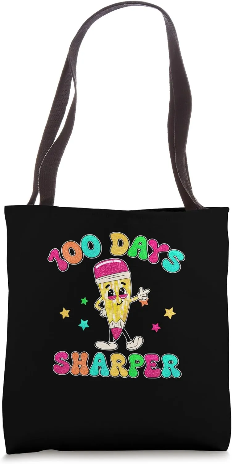 100 Days Sharper Retro Cartoon Tote Bag