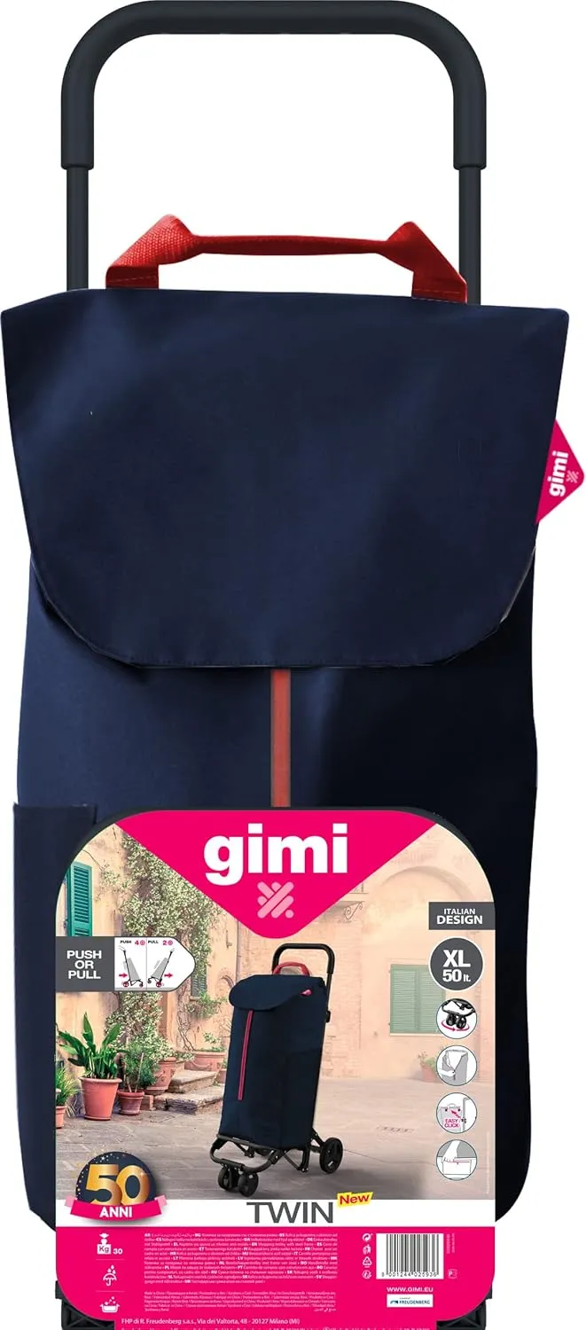 102716 Shopping Trolley New Twin 4 Wheels; Polyester Bag with Drawstring Closure, 4 Wheels Allow Easy Transport, Blue
