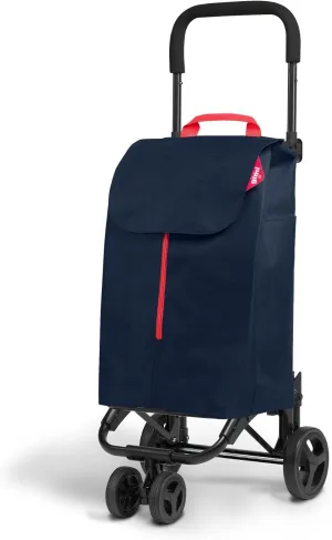102716 Shopping Trolley New Twin 4 Wheels; Polyester Bag with Drawstring Closure, 4 Wheels Allow Easy Transport, Blue