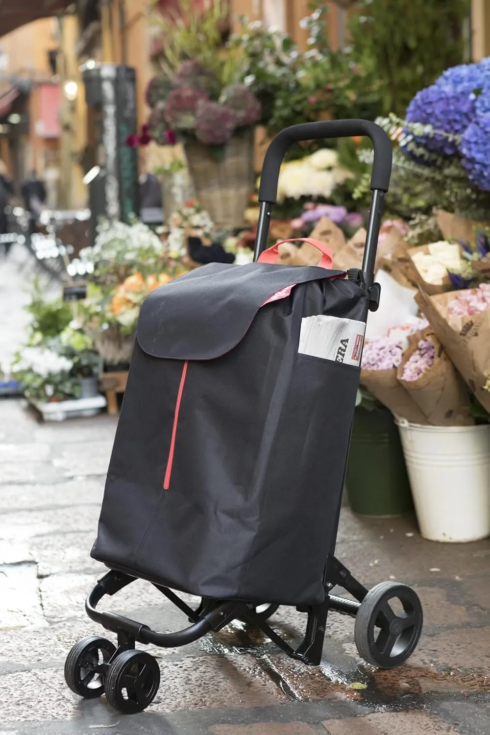 102716 Shopping Trolley New Twin 4 Wheels; Polyester Bag with Drawstring Closure, 4 Wheels Allow Easy Transport, Blue