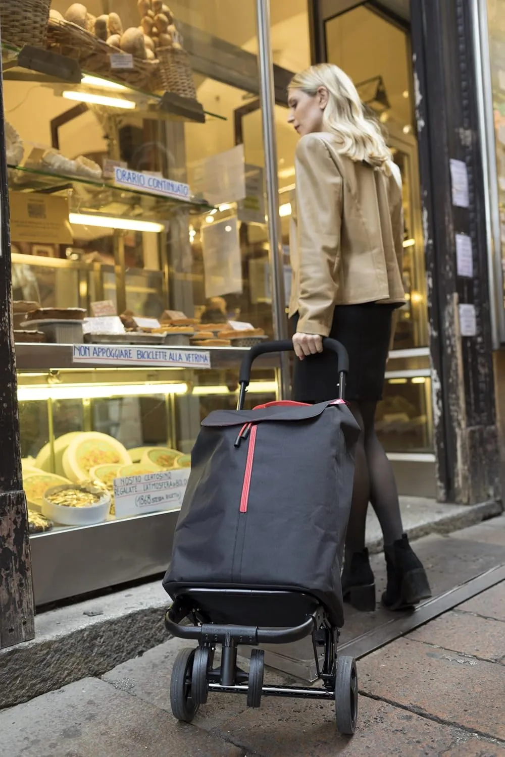 102716 Shopping Trolley New Twin 4 Wheels; Polyester Bag with Drawstring Closure, 4 Wheels Allow Easy Transport, Blue