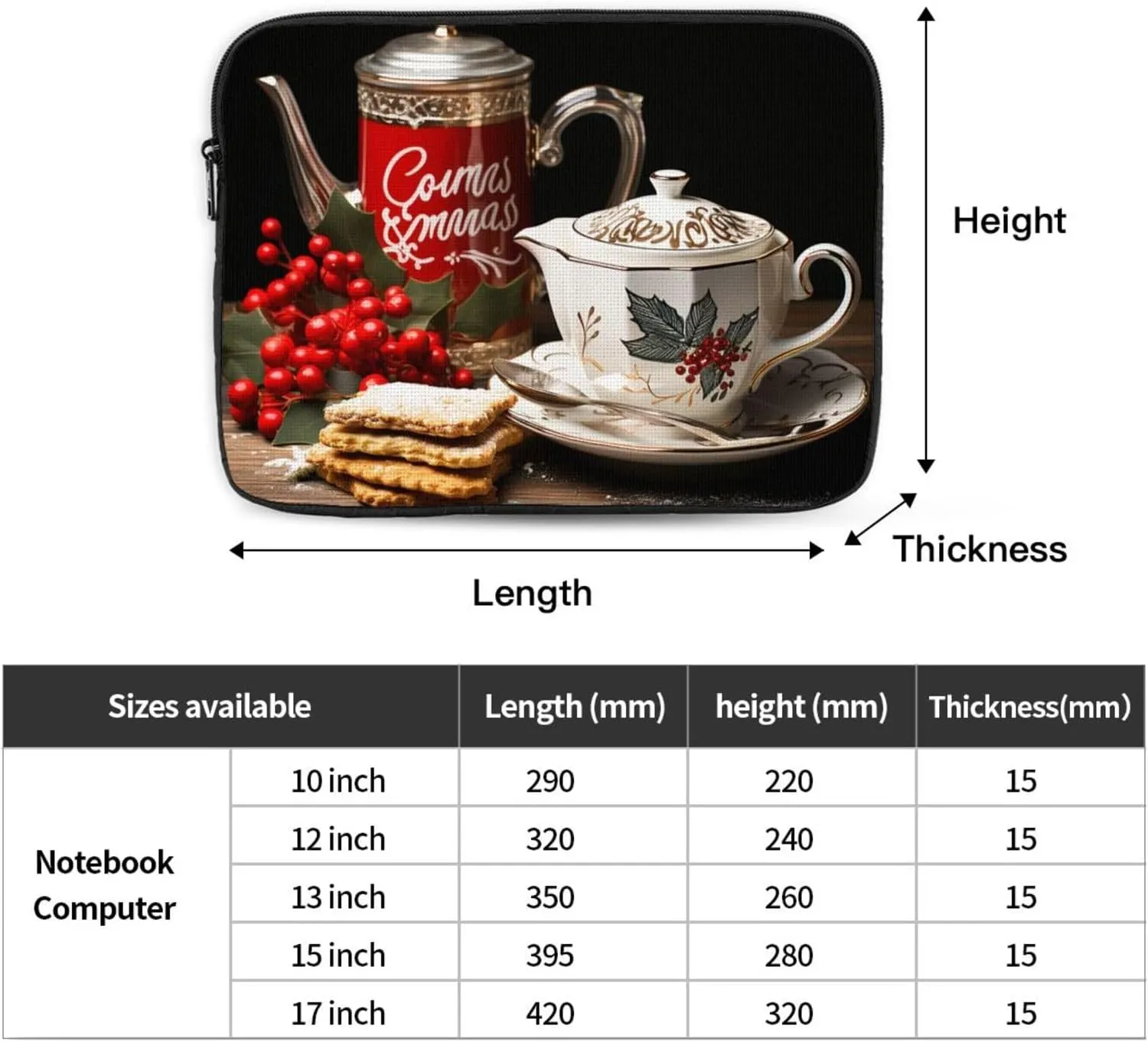 13 Inch Laptop Sleeve Bag Waterproof Shockproof Laptop Case Bag Christmas Tea Time Computer Skin Bags Lightweight Tablet Carrying Case