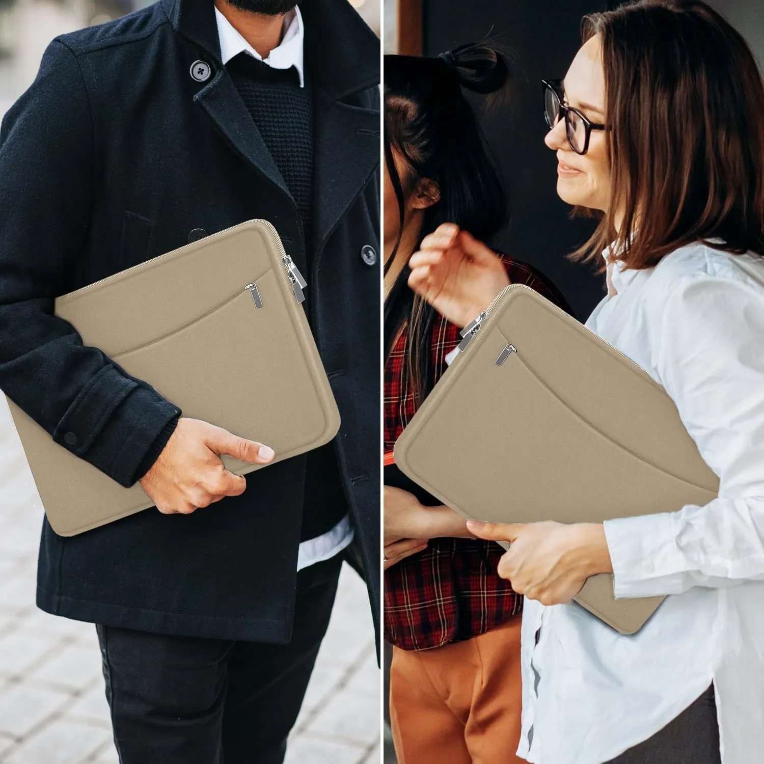 14 inch Laptop Case, Shockproof Protective Laptop Cover Briefcase Carrying Computer Bag with Accessory Pocket Portable Computer Sleeve for 14" MacBook, HP, Dell, Lenovo, Acer, Khaki