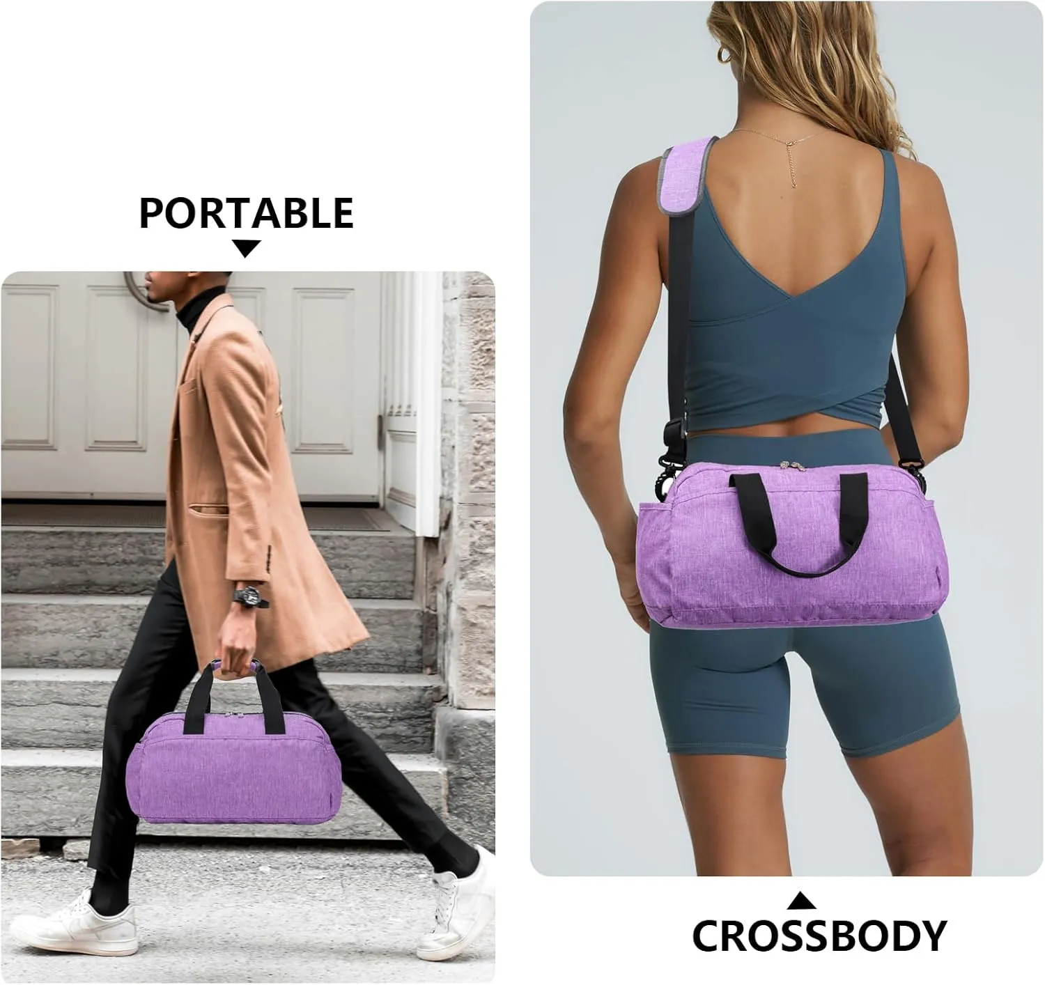 14 inch Small Gym Bag for Women & Men, Mini Duffel Bag for Travel Sports Lightweight Carry On Bag, Light Purple
