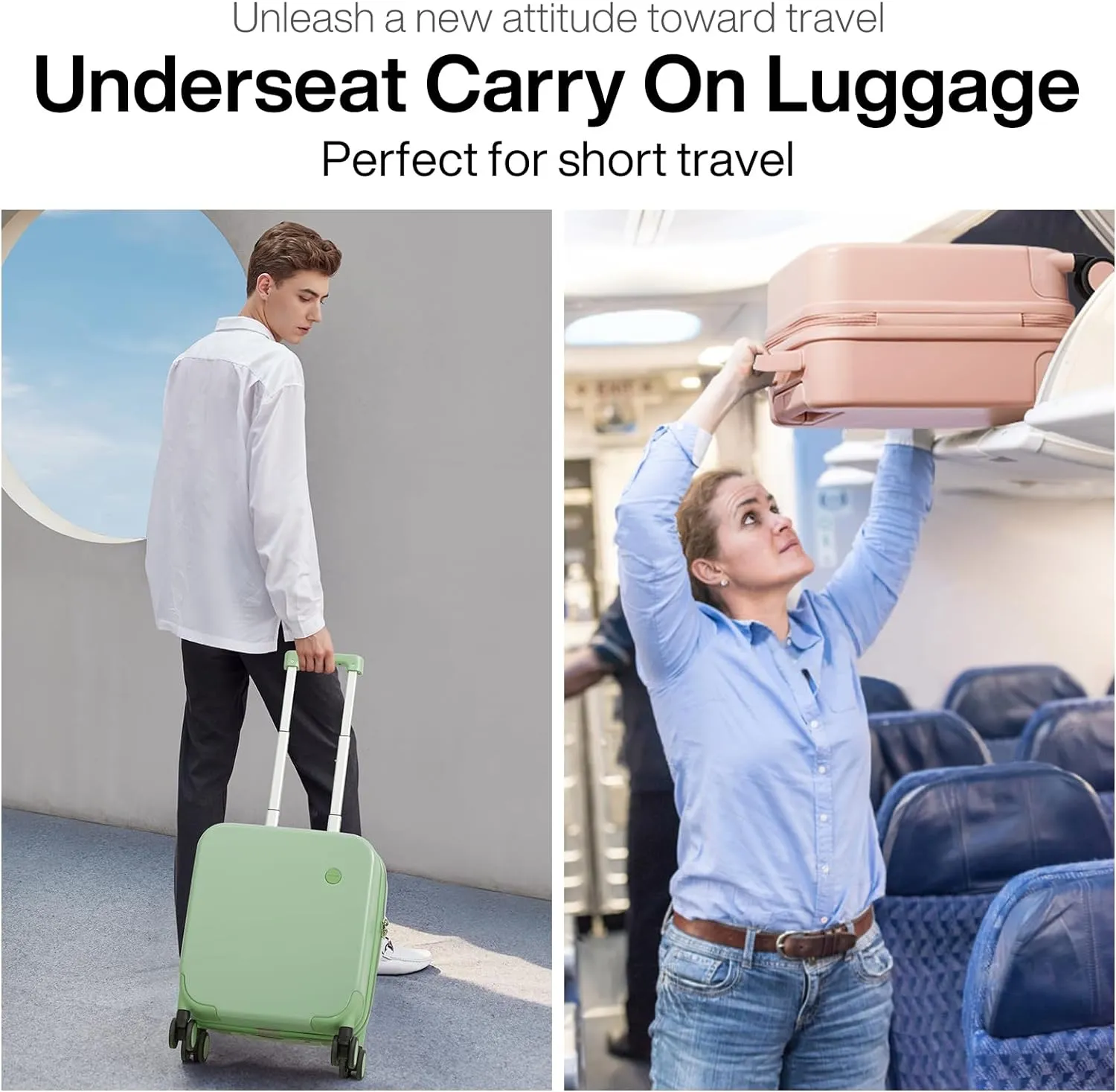 14 Inch Underseat Luggage Personal Item Carry on Suitcase, Mixi Spinner Wheels Pink Hardshell Lightweight Rolling Suitcases PC with Cover & TSA Lock for Short Travel
