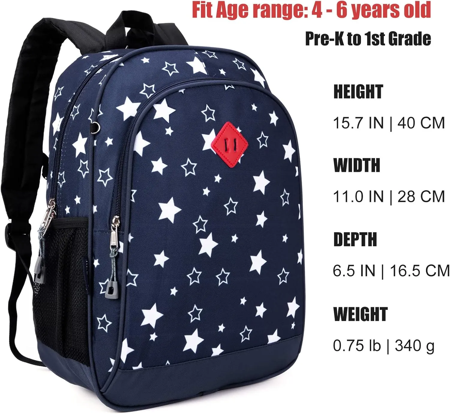 15 Inch Toddler Backpack Boys, Kids Backpack for Preschool or Kindergarten, or Elementary School, Cartoon Star Navy