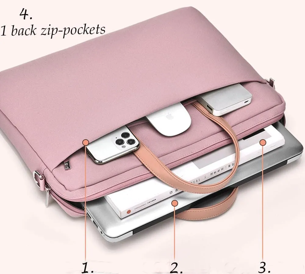 15.6 inch Laptop Case Briefcase Waterproof Protective Laptop Sleeve Cover Women Computer Carrying Case Handbag Compatible with Lenovo ASUS Dell HP Notebook, ThinkBook IdeaPad 15.6” Pink Bag