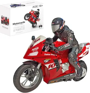 1/6 Scale Remote Control Motorcycle, 2.4GHz RC Dual-Motor Electric Two-Wheel Self-Balancing Motorcycle Model - RTR Version (Red)