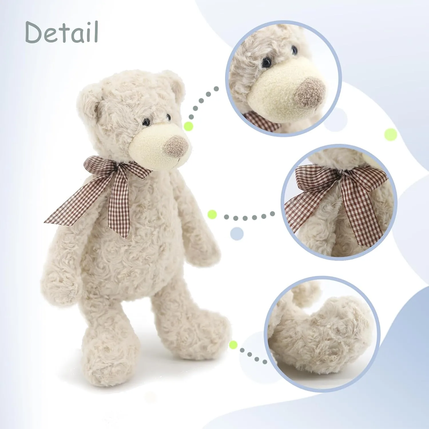 16" White Teddy Bear with Scarf Stuffed Animals for Boys and Girls,Soft and Adorable Stuffed Bear Plush Toys for Newborn Babies and Kids,Great Gifts on Birthday,Christmas,Machine Washable