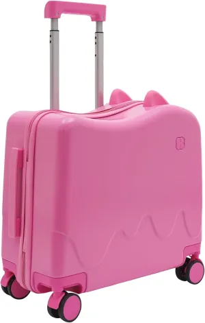 18" Kids Ride-on Travel Suitcase, Tollder Rolling Luggage Kids' Carry On Suitcase with Wheels, Children's Trolley Luggage for Aged 1-6 (Pink)