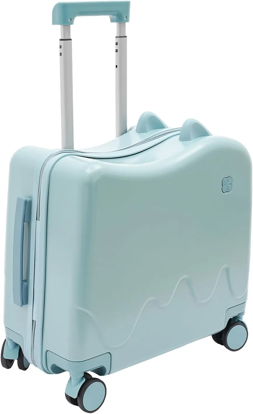 18" Kids Ride-on Travel Suitcase, Tollder Rolling Luggage Kids' Carry On Suitcase with Wheels, Children's Trolley Luggage for Aged 1-6 (Sky Blue)
