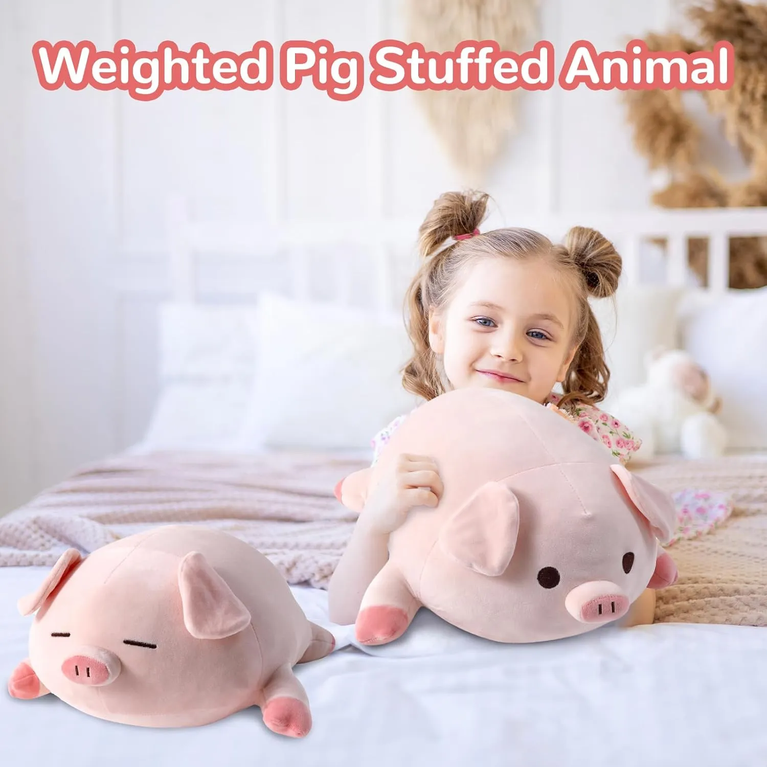 19.6" Weighted Stuffed Animal, Cute Pig Weighted Plush Toy for Kids and Adults,Anxiety Gift Soft Piggy Pillow, Round Eyes