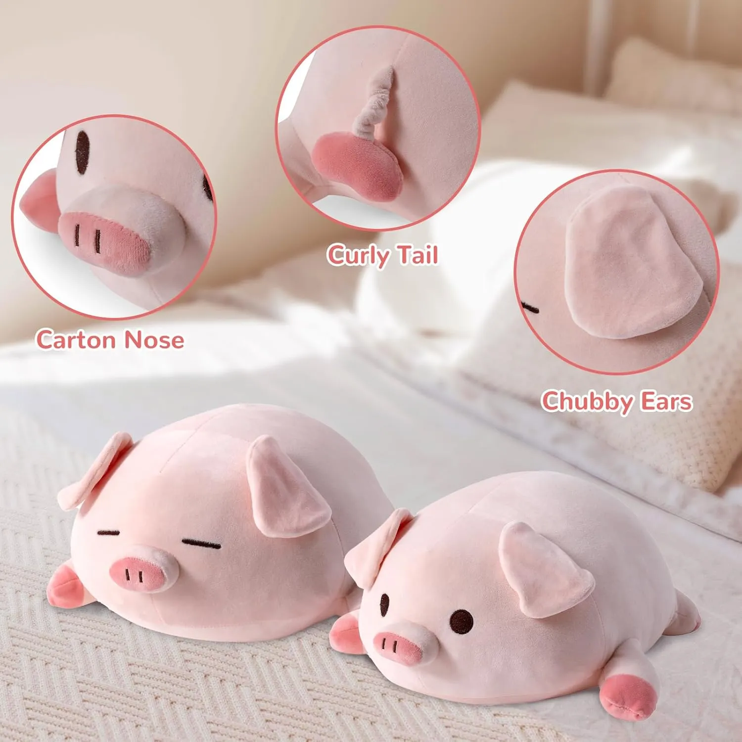 19.6" Weighted Stuffed Animal, Cute Pig Weighted Plush Toy for Kids and Adults,Anxiety Gift Soft Piggy Pillow, Round Eyes