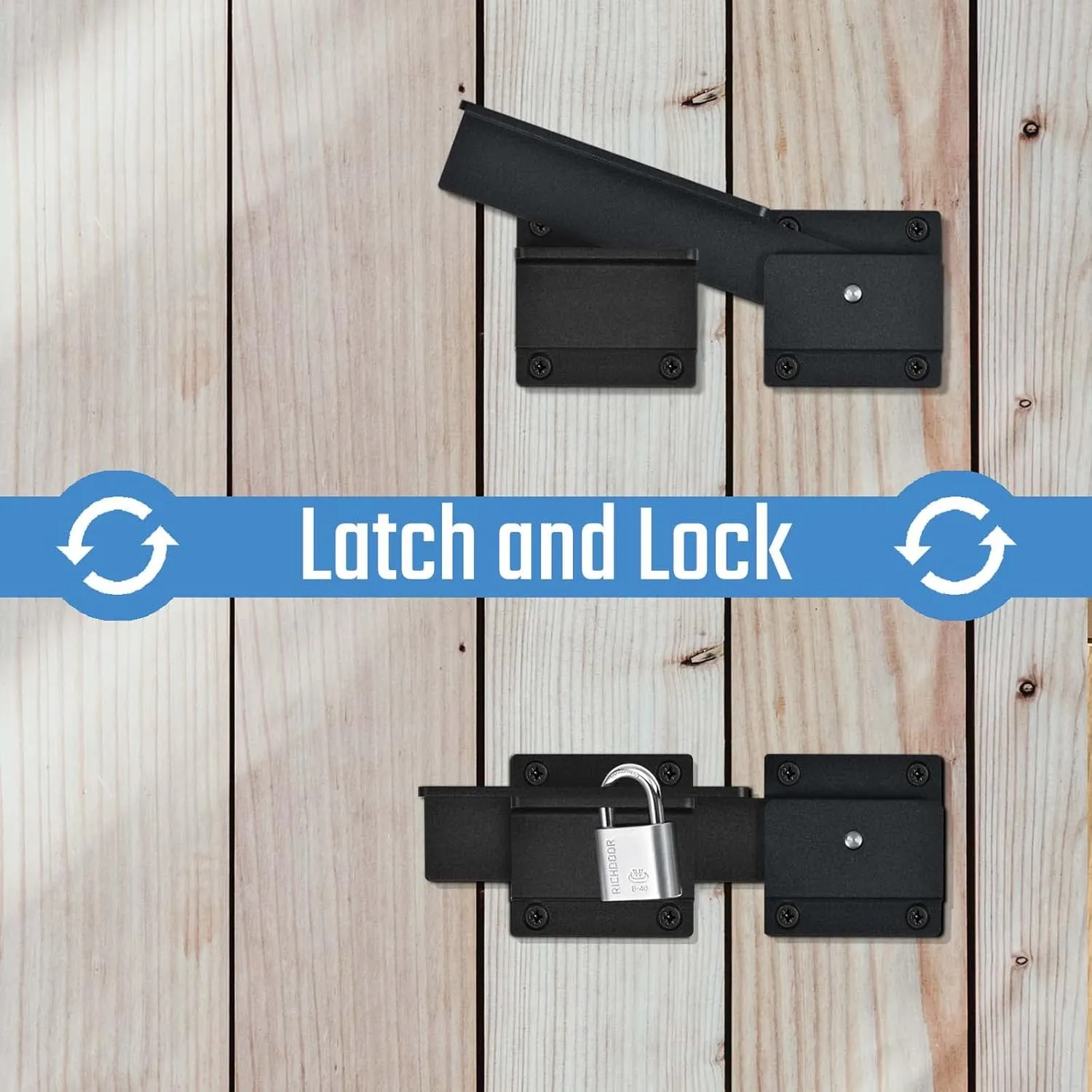 1Pack Flip Gate Latch Lock with Padlock Hole, 3.5mm Aluminum Alloy Door Latch for Outdoor Wooden Fence, Swing Open Gate, Double Gate, Barn Door, Shed, Vinyl Fence, Yard, Black