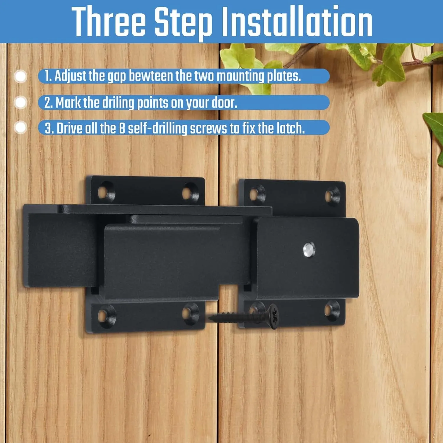 1Pack Flip Gate Latch Lock with Padlock Hole, 3.5mm Aluminum Alloy Door Latch for Outdoor Wooden Fence, Swing Open Gate, Double Gate, Barn Door, Shed, Vinyl Fence, Yard, Black