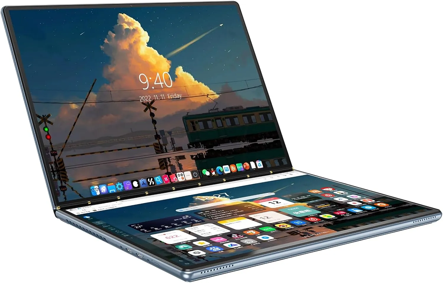 2-in-1 13.5" 2.5K Dual Screen Touch Laptop Intel 12th Gen CPU Alder Lake-N N100 Windows 11 Home 16GB RAM 512GB SSD (Gray)