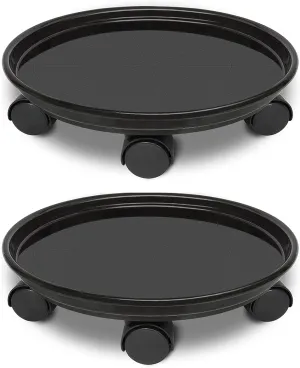 2 Pack of 14 inch Plant Pallet Caddy with 5 Wheels, Round Flower Pot Mover, Indoor Rolling Planter Dolly on Wheels, Outdoor Planter Trolley Tray Coaster, Black