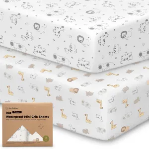 2-Pack Waterproof Pack and Play Sheets, Mini Crib Sheets Fitted for Boy, Girl - 38 x 26 Viscose from Bamboo Pack N Play Mattress Sheets for Graco, Toddler Playard Baby Crib Sheets Neutral (KeaSafari)