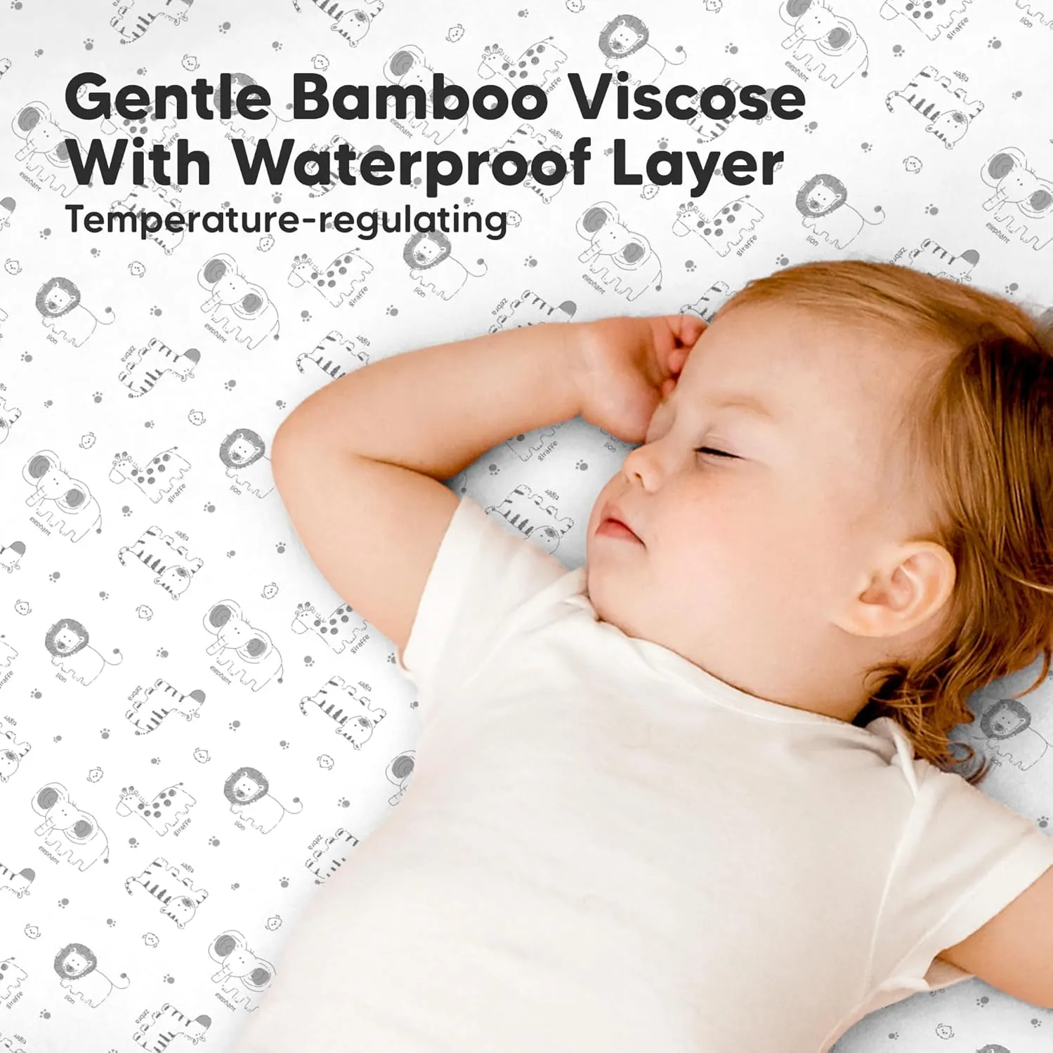 2-Pack Waterproof Pack and Play Sheets, Mini Crib Sheets Fitted for Boy, Girl - 38 x 26 Viscose from Bamboo Pack N Play Mattress Sheets for Graco, Toddler Playard Baby Crib Sheets Neutral (KeaSafari)