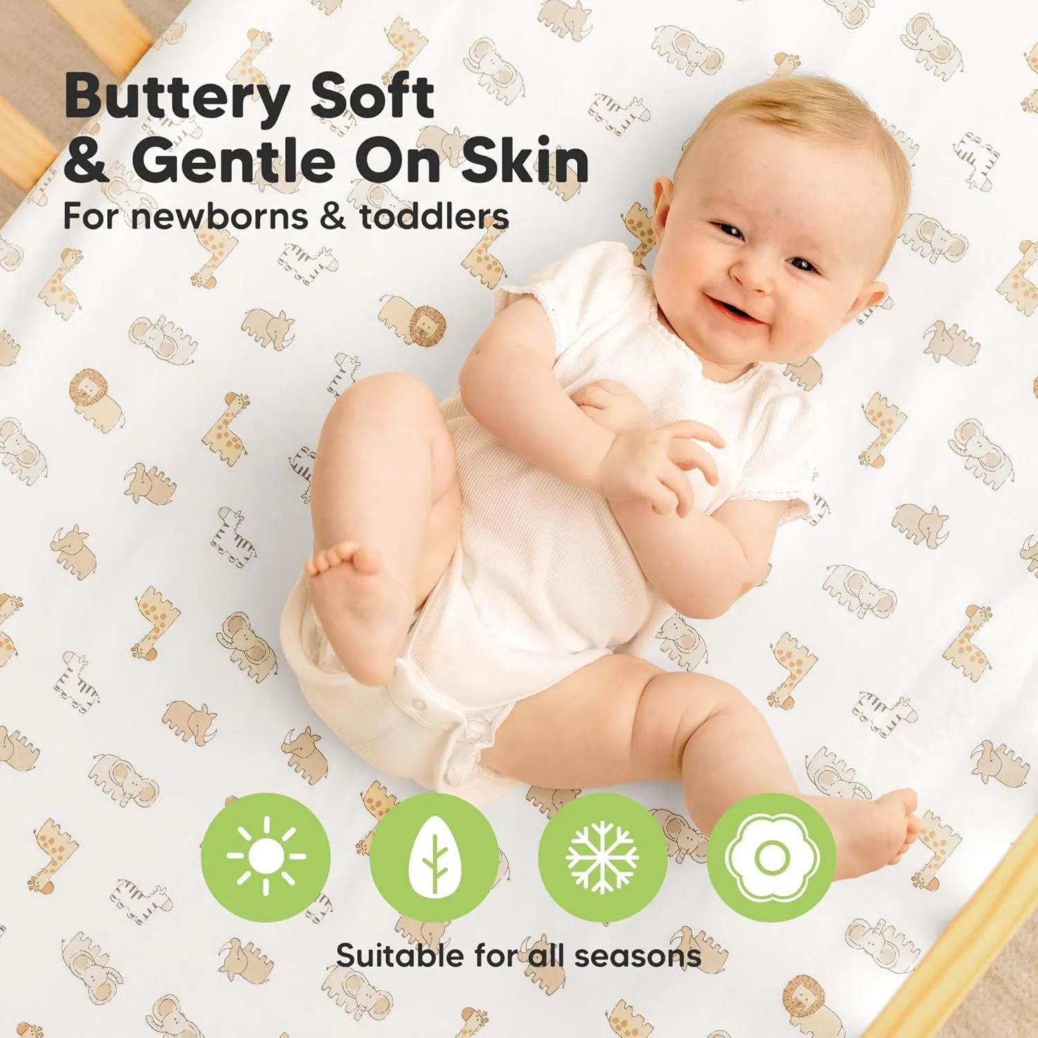 2-Pack Waterproof Pack and Play Sheets, Mini Crib Sheets Fitted for Boy, Girl - 38 x 26 Viscose from Bamboo Pack N Play Mattress Sheets for Graco, Toddler Playard Baby Crib Sheets Neutral (KeaSafari)