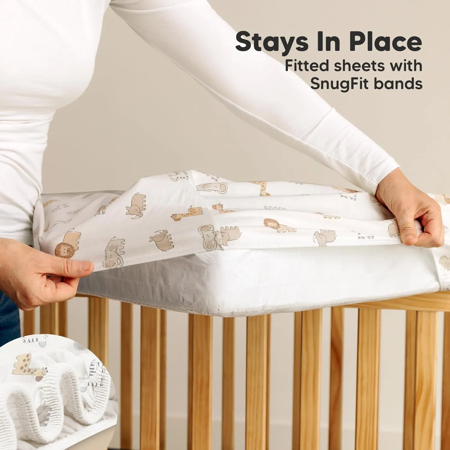 2-Pack Waterproof Pack and Play Sheets, Mini Crib Sheets Fitted for Boy, Girl - 38 x 26 Viscose from Bamboo Pack N Play Mattress Sheets for Graco, Toddler Playard Baby Crib Sheets Neutral (KeaSafari)