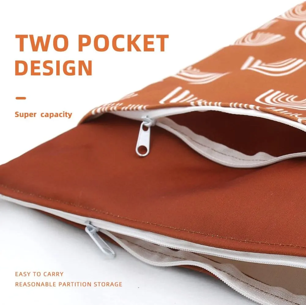 2 Pack Wet Dry Bags for Baby Cloth Diapers&Breast Pump Parts, Waterproof Reusable Wet Bag with Two Zippered Pockets & Handle, Beach Pool Gym Bag Stroller Yoga Toiletries Daycare Organizer for Swimsuit Wet Clothes, 11.8 inch x 15.7inch