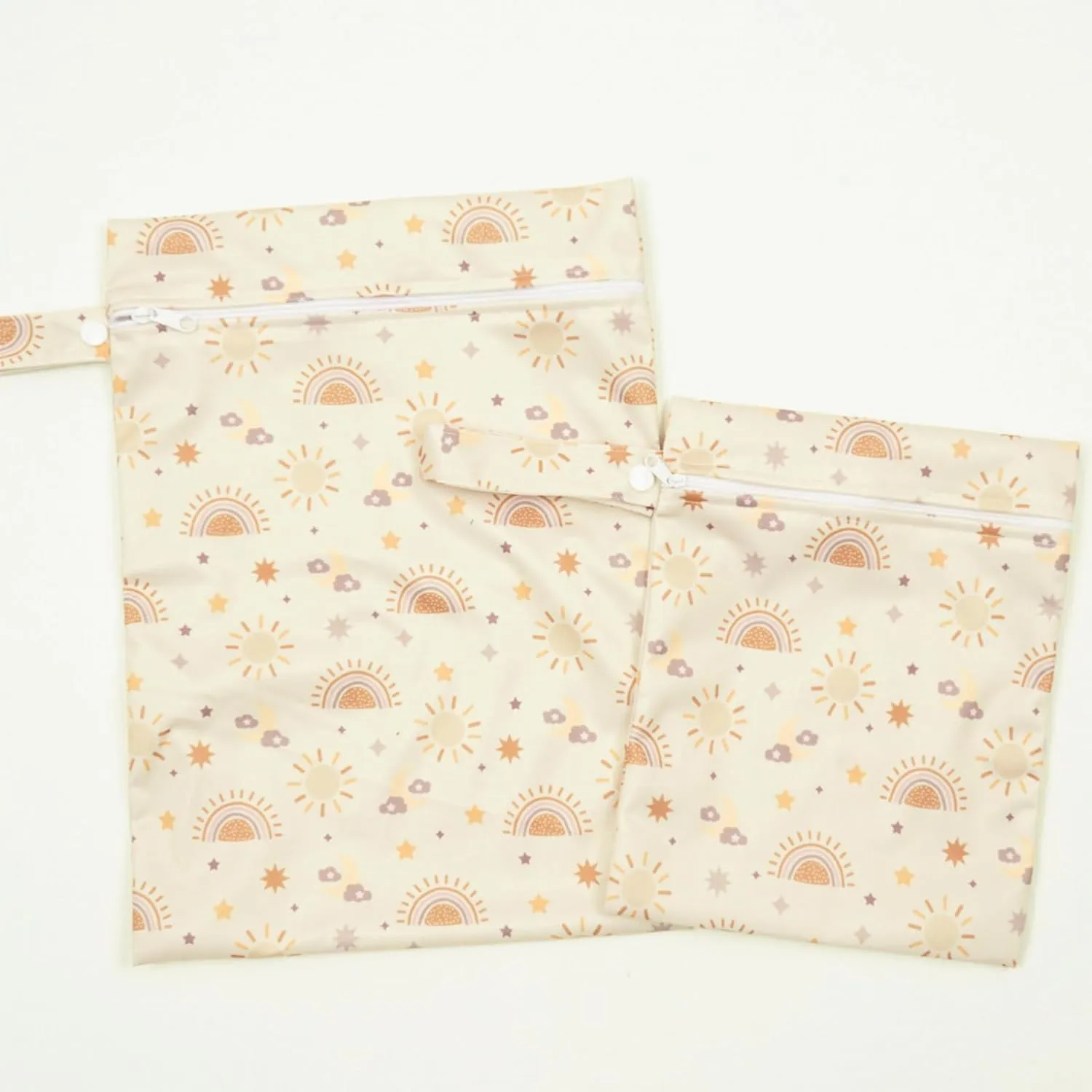 2 Pcs Wet Bags Waterproof Reusable Zippered Pocket Cloth Diaper Wet Dry Bags for Travel Beach Pool Swim, Baby Diapers,Gym Yoga Wet Clothes,Swimsuit,water wipes (Moon Star)