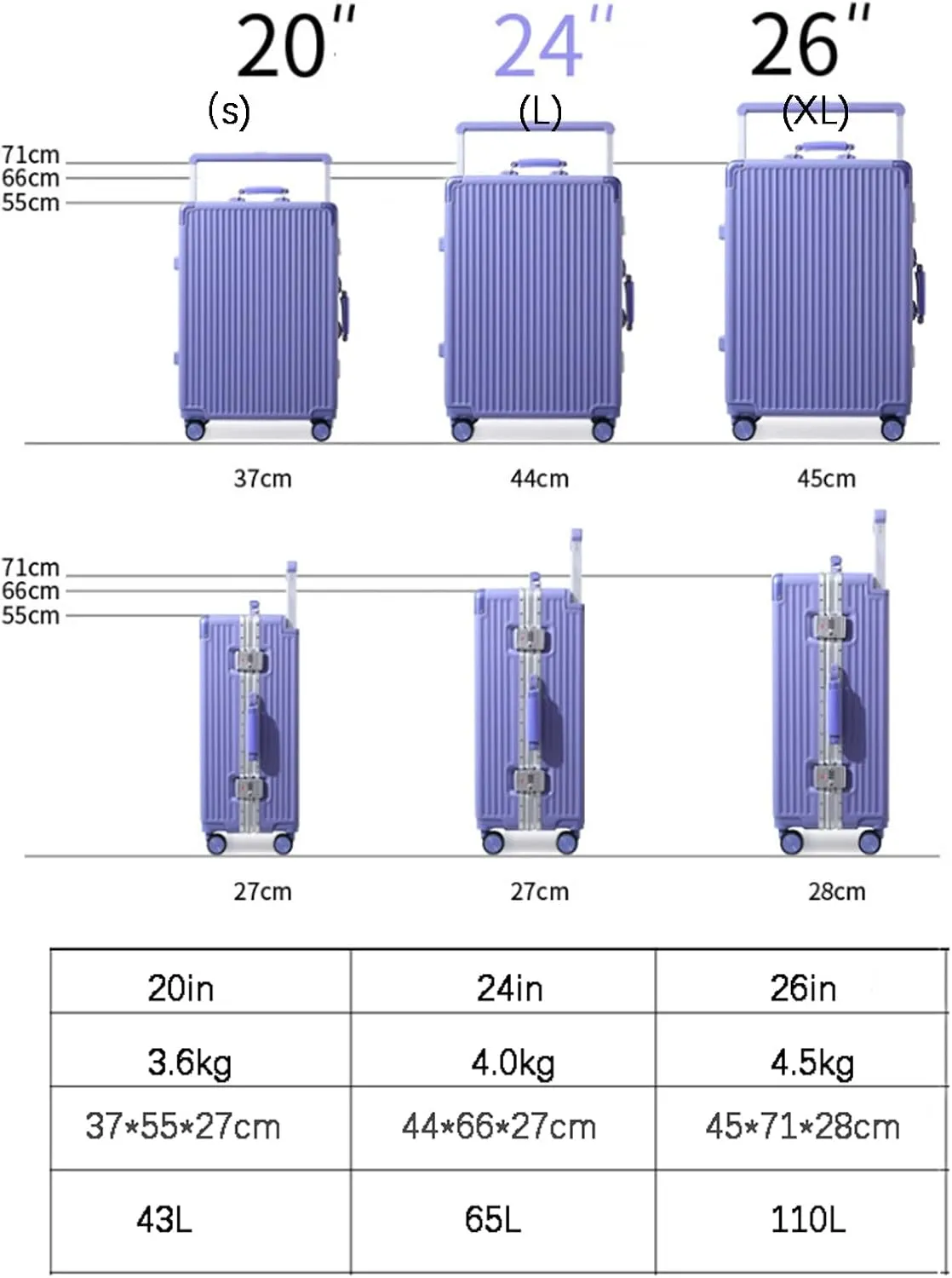 20 inch Cabin Suitcase Aluminum Frame Suitcase Cabin Luggage Silent Spinner Wheel Wide Trolley Suitcase Trolley Suitcase Men,White,L
