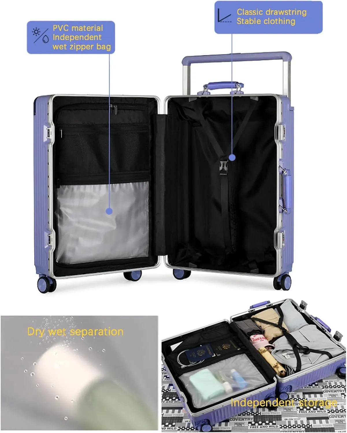 20 inch Cabin Suitcase Aluminum Frame Suitcase Cabin Luggage Silent Spinner Wheel Wide Trolley Suitcase Trolley Suitcase Men,White,L