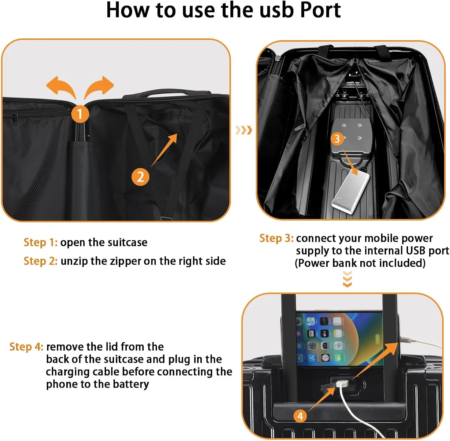 20 Inch Carry On Luggage With Cup Holder & USB Port, Airline Approved TSA-locked Luggage, Lightweight PC Material Travel Suitcase With 360° Spinner Wheel