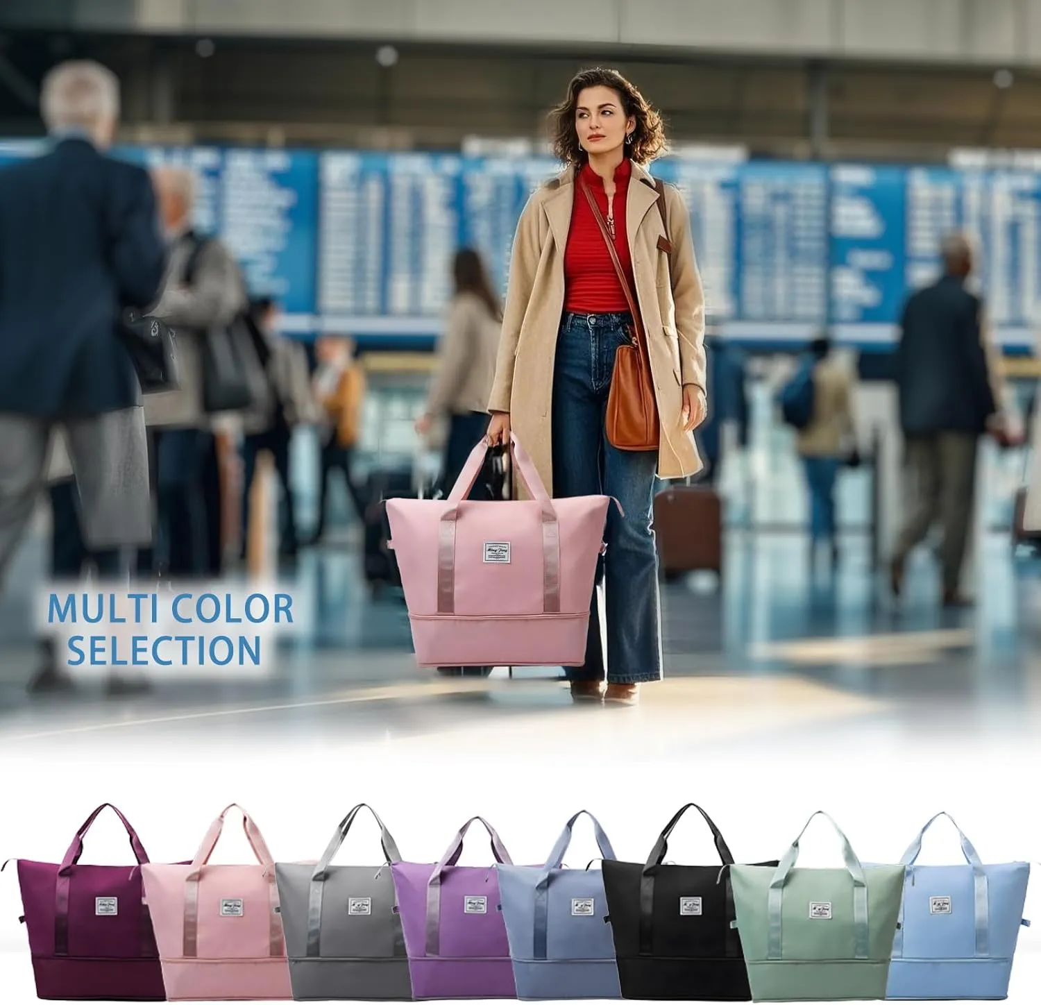 2025 New Large Capacity Travel Bag - Universal Wheel Removable,Rolling Duffle Bag with Wheels，Foldable Travel Bag, Light Blue, Non-wheeled