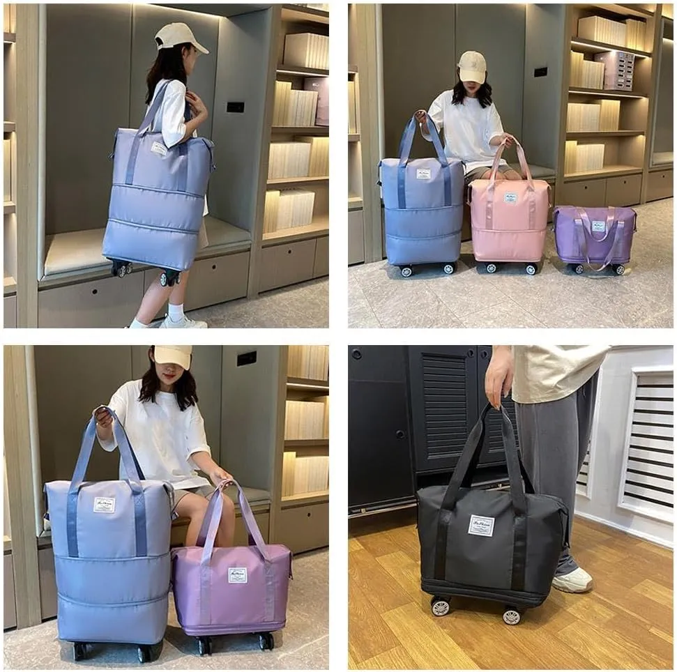 2025 New Large Capacity Travel Bag - Universal Wheel Removable,Travel Bag with Wheels,Foldable Dry Wet Separated Tote Bags with 360 Degrees Silent Universal Wheels,Weekender Overnight Bags