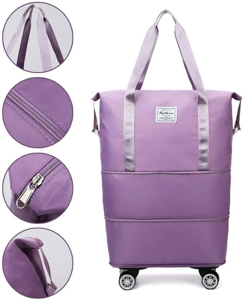 2025 New Large Capacity Travel Bag - Universal Wheel Removable,Travel Bag with Wheels,Foldable Dry Wet Separated Tote Bags with 360 Degrees Silent Universal Wheels,Weekender Overnight Bags