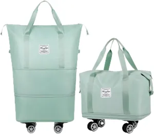 2025 New Travel Bag with Wheels, Large Capacity Travel Bag - Universal Wheel Removable, Expandable Foldable Duffle Bag, Large Capacity Wide-Open, Dry and Wet Separation (Green)