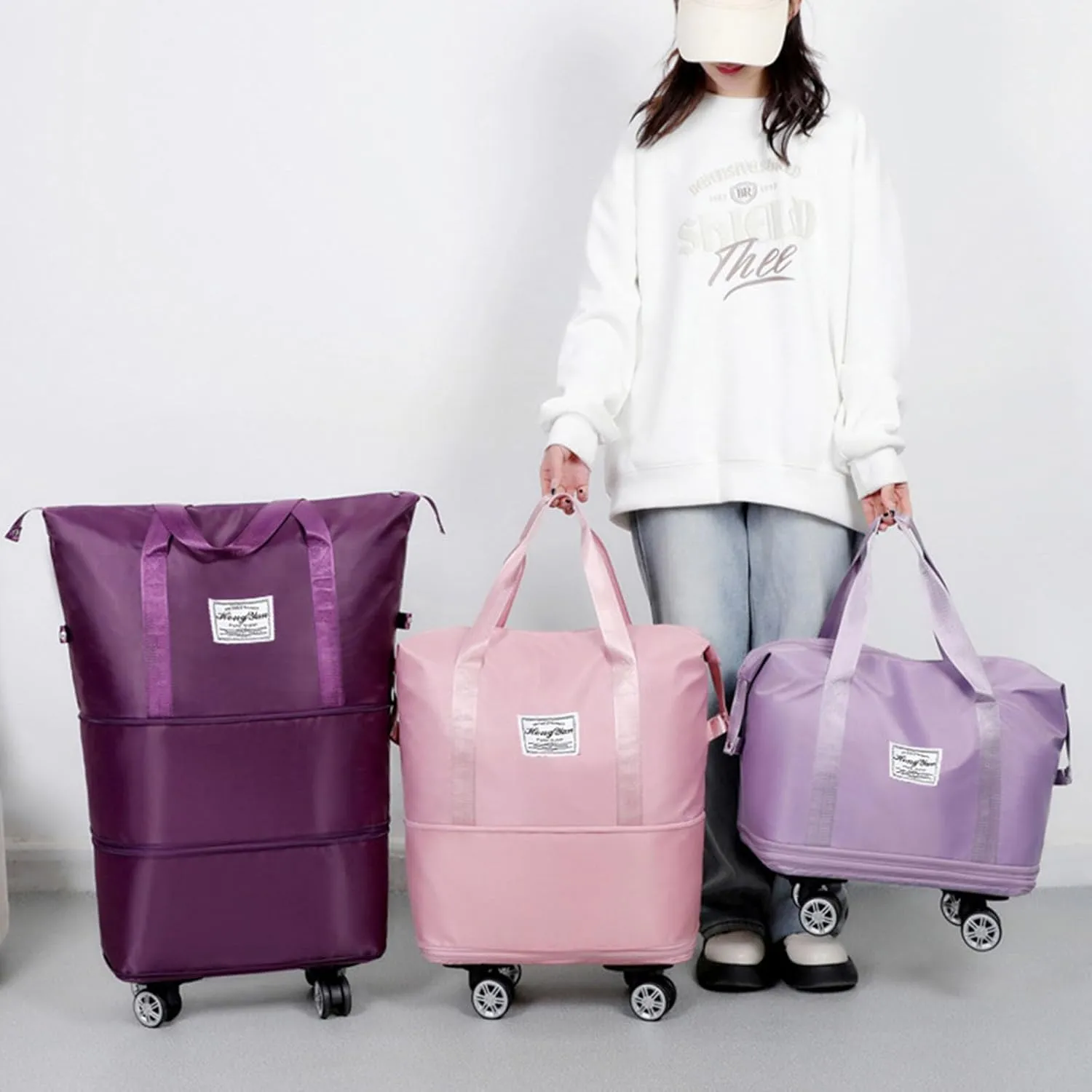 2025 New Travel Bag with Wheels, Large Capacity Travel Bag - Universal Wheel Removable, Expandable Foldable Duffle Bag, Large Capacity Wide-Open, Dry and Wet Separation (Grey)