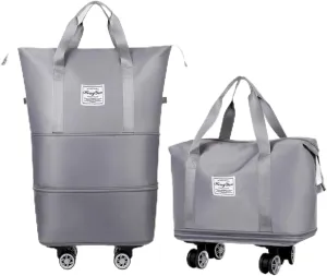 2025 New Travel Bag with Wheels, Large Capacity Travel Bag - Universal Wheel Removable, Expandable Foldable Duffle Bag, Large Capacity Wide-Open, Dry and Wet Separation (Grey)