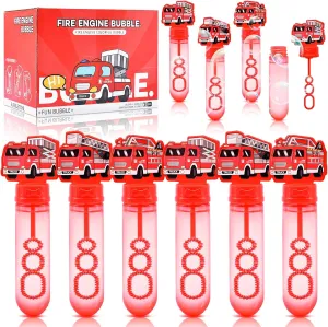 24 Pack Fire Truck Bubble Wands for Kids - Large Cartoon Fire Engine Bubbles Bulk with Refill Solution Toys for Firefighter Themed Party Favors, Goodie Bag Stuffers, Carnival, Boys Birthday Gifts
