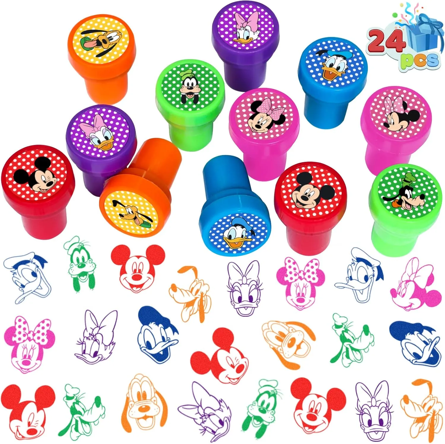 24 Pcs Mickey Themed Stampers, Mouse Birthday Party Supplies Favors, Classroom Rewards Prizes, Goody Bag Treat Bag Stuff for Mickey Birthday Party Gifts