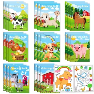 24Pcs Farm Animals Mini Coloring Books for Kids Party Favors Bulk Gift Cows Horses Barns Small Art Drawing Book for Goodie Bags