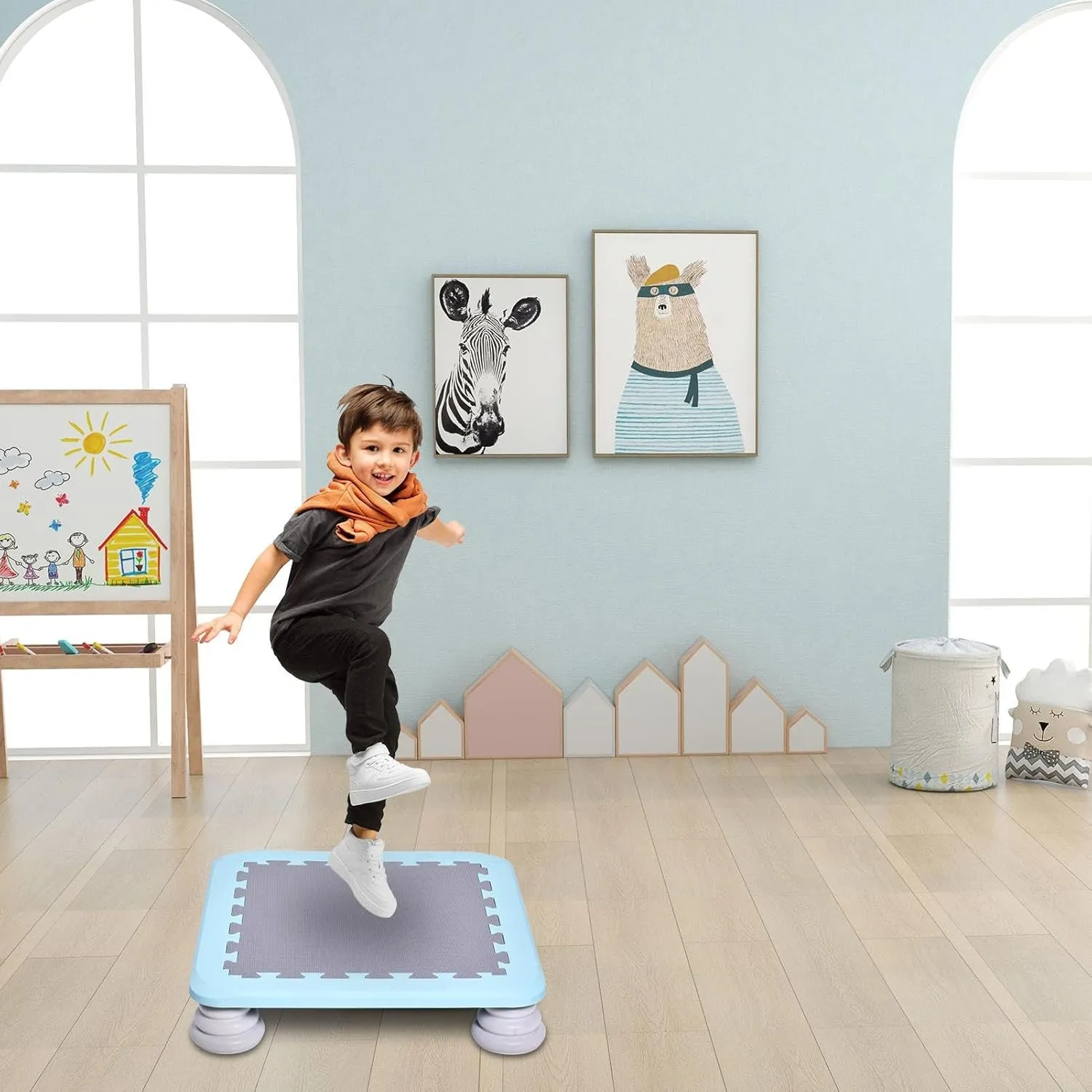 25 Inch Trampoline Jumping Board,Indoor Play Equipment,Load Capacity 220Lbs,with Non-Slip Base,Trampoline for Toddler 1-3,Adults,Shock-Absorbing Minis Trampoline Good for Aerobic Exercise