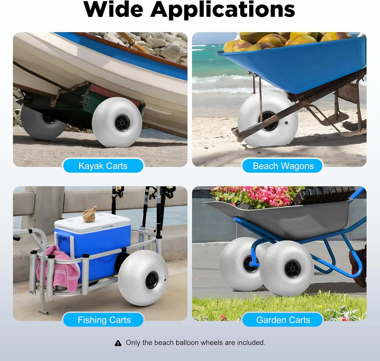 2pcs Beach Balloon Wheels PVC Beach Cart Balloon Wheels Beach Cart Tires Replacement Big Sand Wheel for Beach Buggy, Kayak Trolley, Canoe Dolly, Rolling Walker (16-Inchs)