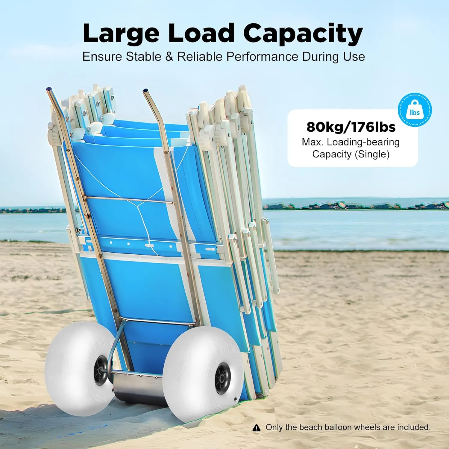 2pcs Beach Balloon Wheels PVC Beach Cart Balloon Wheels Beach Cart Tires Replacement Big Sand Wheel for Beach Buggy, Kayak Trolley, Canoe Dolly, Rolling Walker (16-Inchs)
