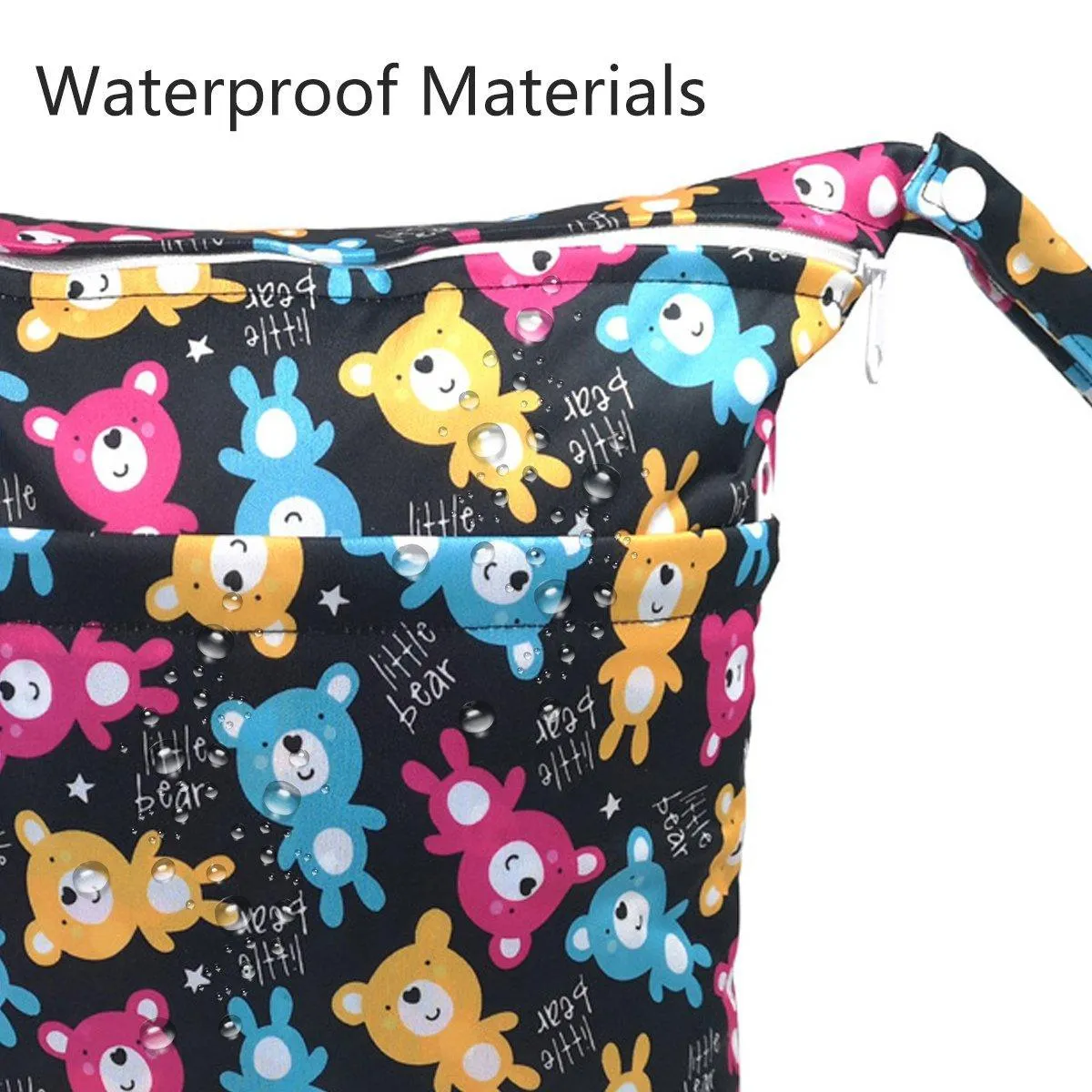 2PCS Cartoon Printed Baby Diaper Bag Double Zipper Washable Storage Organizer