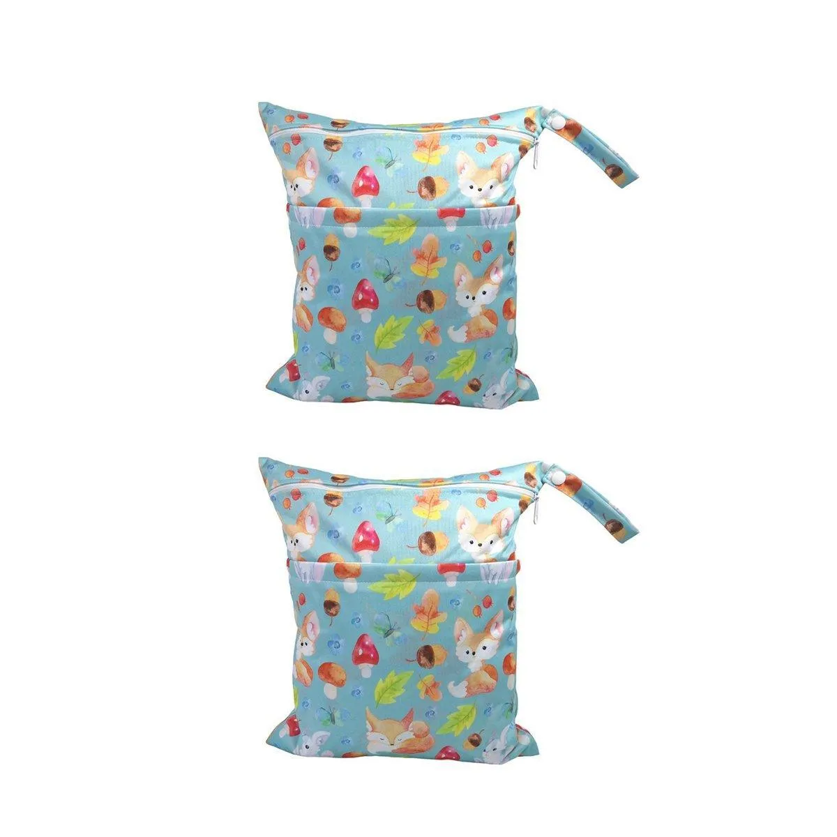 2PCS Cartoon Printed Baby Diaper Bag Double Zipper Washable Storage Organizer
