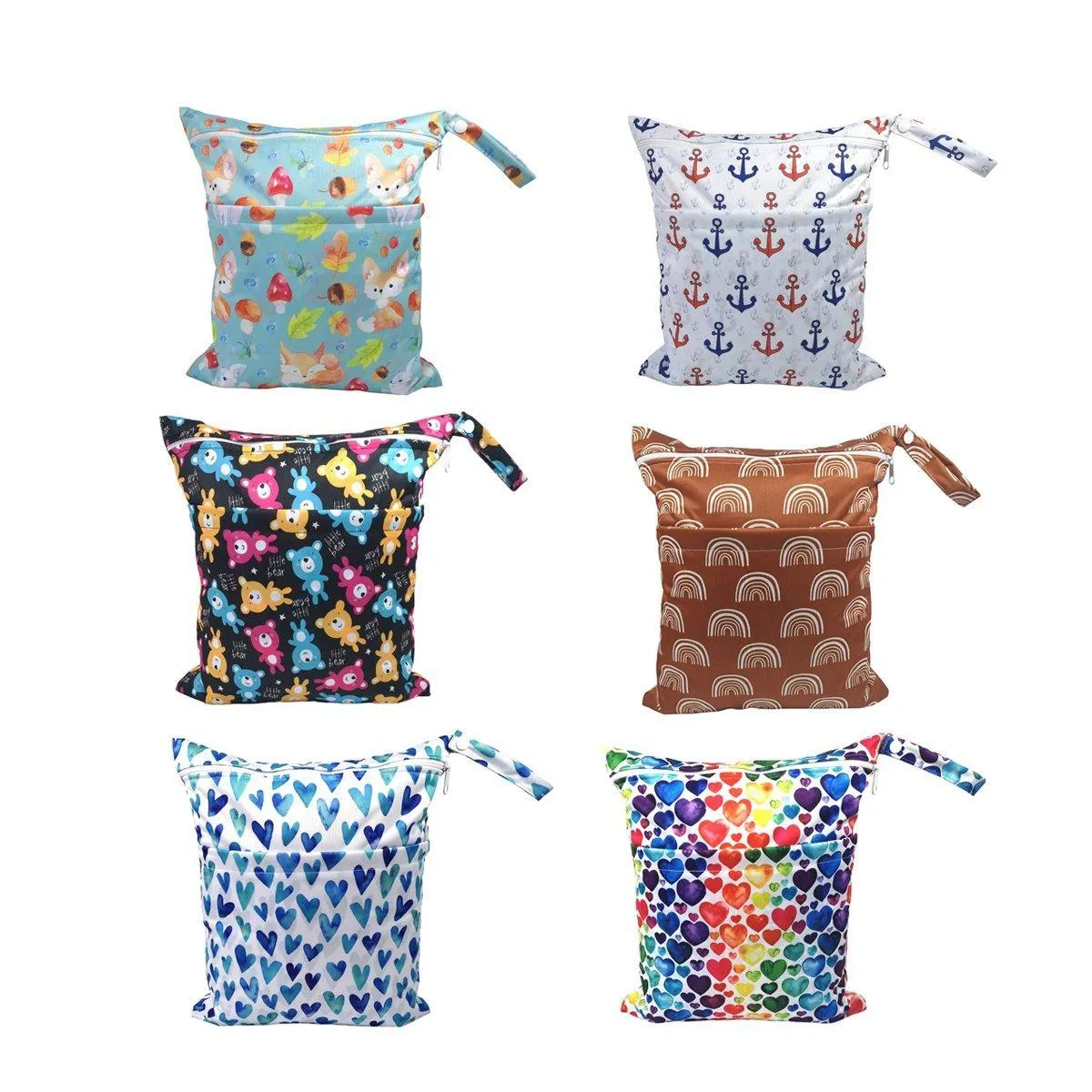 2PCS Cartoon Printed Baby Diaper Bag Double Zipper Washable Storage Organizer