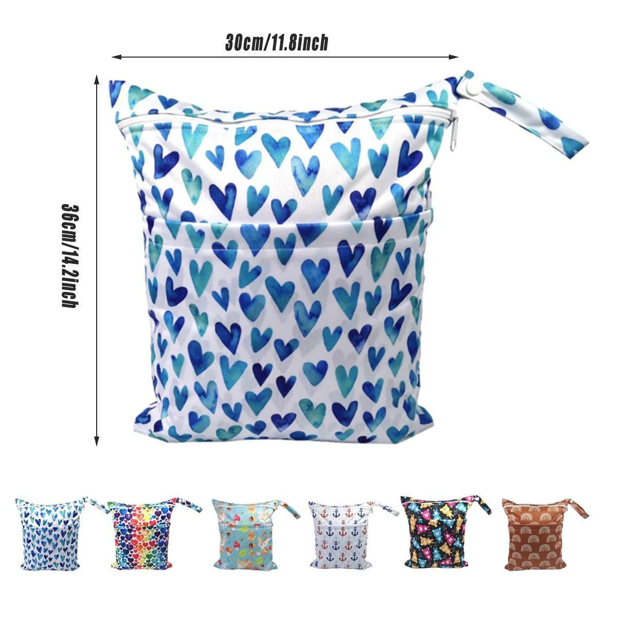 2PCS Cartoon Printed Baby Diaper Bag Double Zipper Washable Storage Organizer