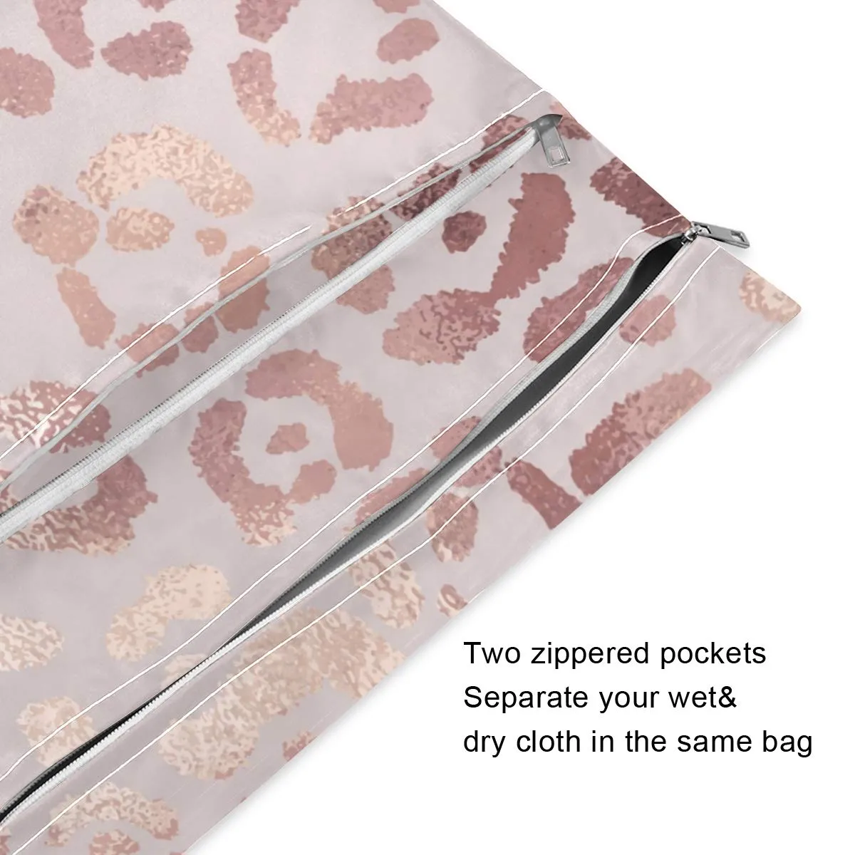 2pcs Rose Leopard Wet Dry Bag Waterproof Reusable Baby Cloth Diaper Wet Dry Organizer with Two Zippered Pockets for Travel, Beach, Pool, Stroller, Diapers, Dirty Gym Clothes, Wet Swimsuits